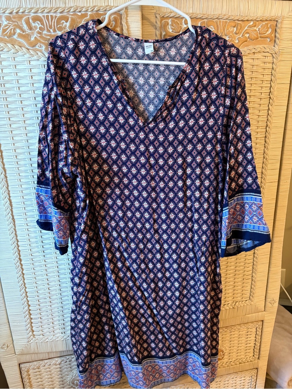 Women's Navy Patterned Long Sleeve Dress